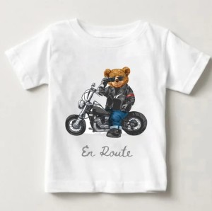 Koszulka dla chłopca bawełniana z nadrukiem misia na motocyklu