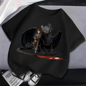 T-shirt dziecięcy bawełniany z nadrukiem jak wytresować smoka 100-160