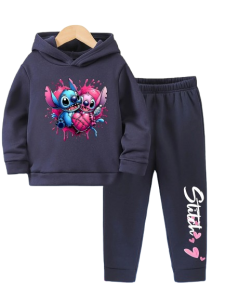 Komplet Dresowy Bluza i Spodnie z Kapturem Stitch i Angel Unisex Komplet na Cały Rok