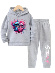Komplet Dresowy Bluza i Spodnie z Kapturem Stitch i Angel Unisex Komplet na Cały Rok