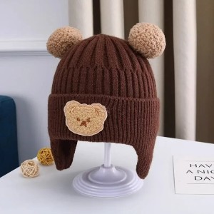 Czapka zimowa dla dziecka z uszami misia – ciepła czapeczka unisex 46–52 cm