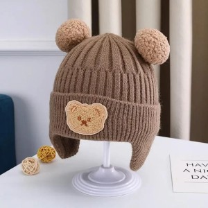 Czapka zimowa dla dziecka z uszami misia – ciepła czapeczka unisex 46–52 cm
