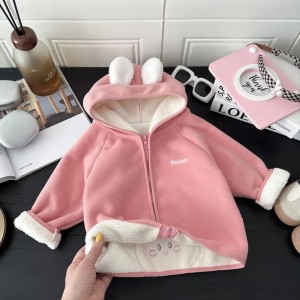 Bluza dziecięca z kapturem Króliczek – różowa kurtka polarowa unisex