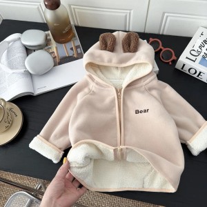 Bluza dziecięca z kapturem Miś – beżowa kurtka polarowa unisex