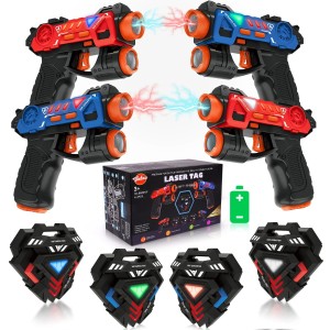 Zestaw Laser Tag 4 Pistolety z Kamizelkami – Gra Interaktywna z Dźwiękiem i Światłem dla Dzieci i Dorosłych
