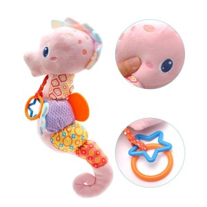 Pluszowa Sensoryczna Grzechotka Konik Morski QWZ - Zabawka Muzyczna, Szeleszczący Papier, Gryzak dla Niemowląt 0-12 M