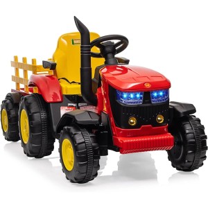 Tractor Elektryczny dla Dzieci z Przyczepą, Pilotem i LED  12V Zabawka dla Dzieci