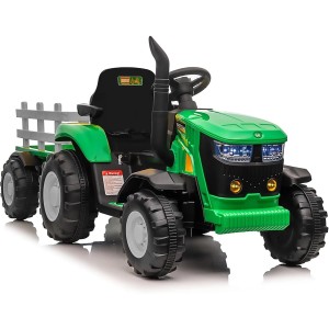 Tractor Elektryczny dla Dzieci z Przyczepą, Pilotem i LED  12V Zabawka dla Dzieci