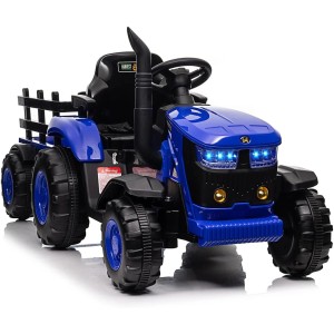 Tractor Elektryczny dla Dzieci z Przyczepą, Pilotem i LED  12V Zabawka dla Dzieci