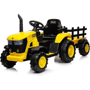 Tractor Elektryczny dla Dzieci z Przyczepą, Pilotem i LED  12V Zabawka dla Dzieci