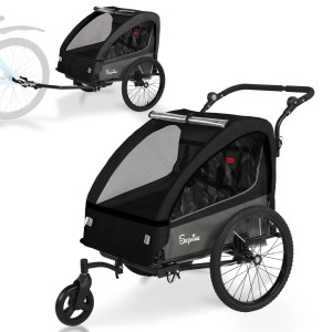 Przyczepka Rowerowa dla Dzieci 2-osobowa + Funkcja Wózka | Amortyzacja Pasy 5-punktowe Bezpieczna Przyczepka do Roweru