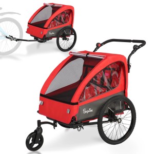 Przyczepka Rowerowa dla Dzieci 2-osobowa + Funkcja Wózka | Amortyzacja Pasy 5-punktowe Bezpieczna Przyczepka do Roweru 