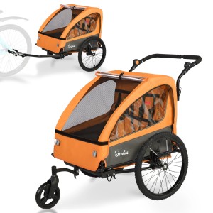 Przyczepka Rowerowa dla Dzieci 2-osobowa + Funkcja Wózka | Amortyzacja Pasy 5-punktowe Bezpieczna Przyczepka do Roweru