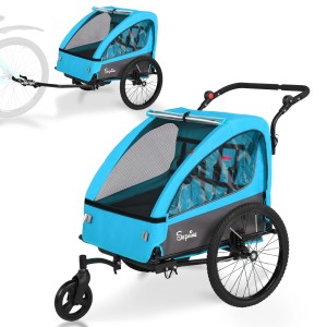 Przyczepka Rowerowa dla Dzieci 2-osobowa + Funkcja Wózka | Amortyzacja Pasy 5-punktowe Bezpieczna Przyczepka do Roweru
