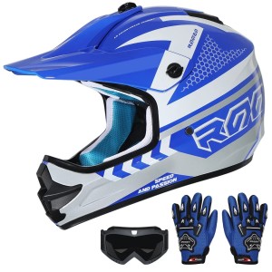 Kask Cross dla Dziecka – Zestaw Motocyklowy: Kask + Gogle + Rękawice – Certyfikat DOT/ECE