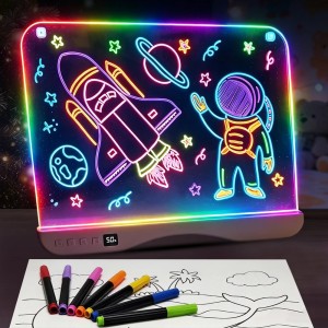 Podświetlana Tablica LED do Rysowania dla Dzieci – Tablica Podświetlana Akrylowa z Flamastrami Akumulator 1100mAh